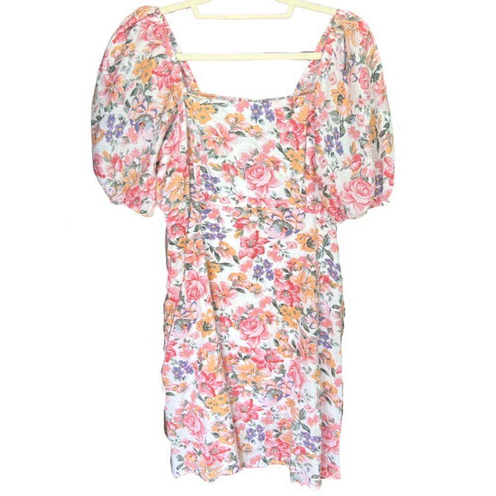 Floral Puff Sleeve Dress with pockets Womens size XL